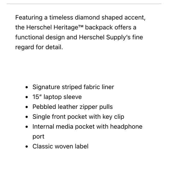 HERSCHEL SUPPLY CO. Heritage Canteen Crosshatch Saddle Brown Full Size Backpack - Picture 16 of 16